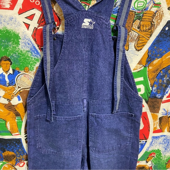 Rare Vintage Starter Los Angeles Lakers Purple Stonewashed Denim Overalls/Jumper - Picture 2 of 9